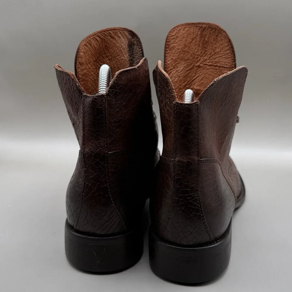 Robert Graham Leather Embossed Ankle Lace Up Boots Brown Italy Mens 12 D NWT‎